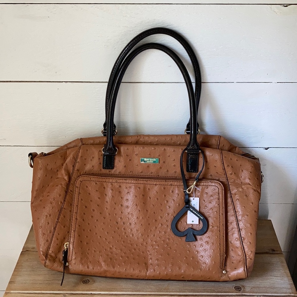 Kate Spade Ostrich Print Bag New Black Spade Charm